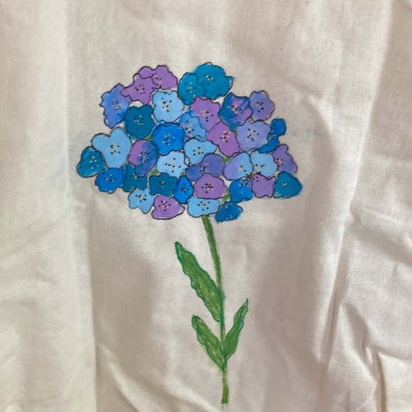 Cotton Shopping Tote w Hand Painted Humming Bird Floral Design - Picture 2 of 4